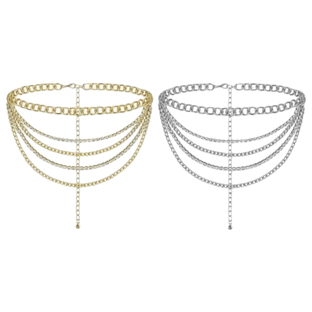 Multi Layer Design Body Chain Metal Rhinestone Belt Fashion Waist Chain Party Wear