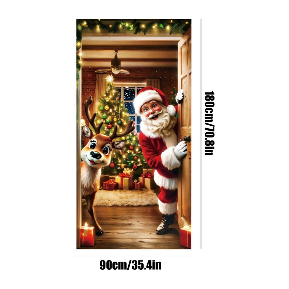 Christmas Door Decorations Covers 2D Winter Holiday Party Background Christmas Door Wrap for Indoor Outdoor Home Kitchen Party