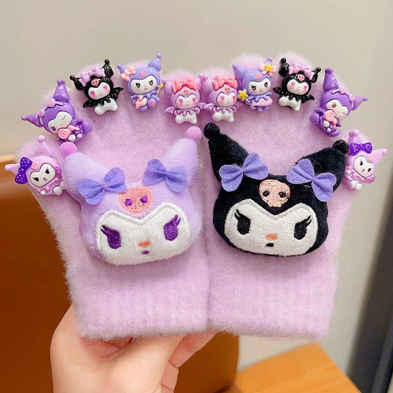 Dziecięce zimowe rękawiczki w stylu kreskówkowej księżniczki z rozdzielonymi palcami - Urocze, ciepłe, pluszowe dla dziewczynek