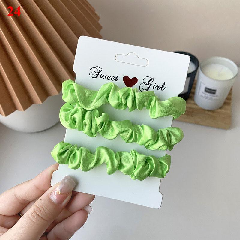 3 Stück/Set Satin Scrunchies Einfarbig Haarseil Koreanischer Pferdeschwanzhalter Haargummis Kopfschmuck Weiches Elastisches Haarband Haaraccessoires