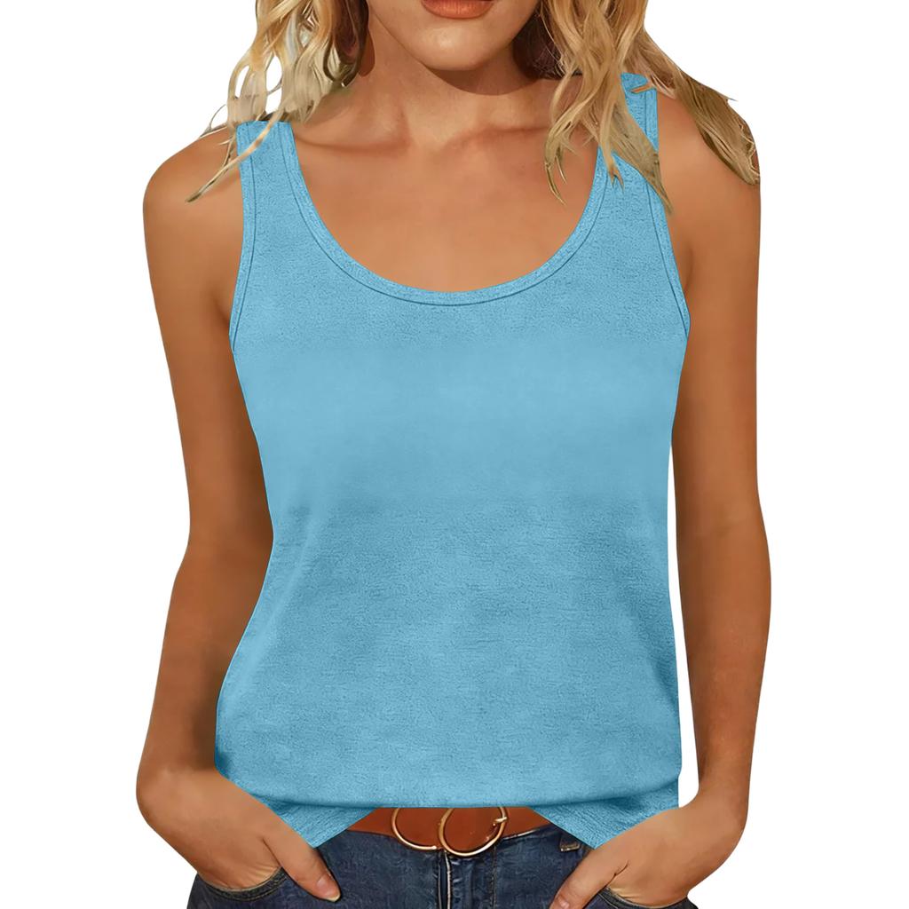 Women's Casual Tunic Tops To Wear With Leggings Sleeveless Summer Color Shirts Tanks Blouses