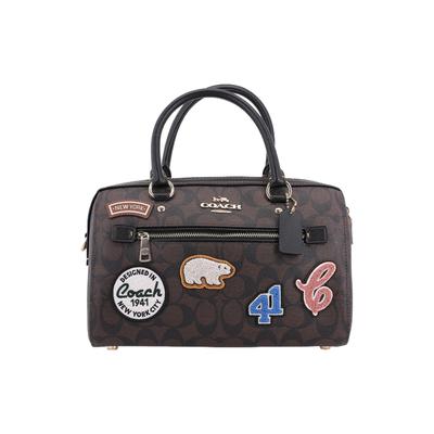 Rowan 27 Classic Monogram Zip Closure Ski Patch Decor Canvas And Leather Shoulder Crossbody Tote Bag Large Women Handbags Dark-Brown CE592-IMOSN