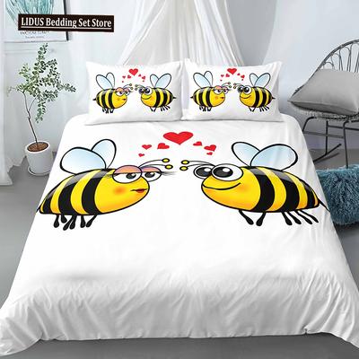 Bij Dekbedovertrek Set Cartoon Schattige Bijen Kawaii Dieren Polyester Dekbedovertrek Met Kussensloop King Queen Full Size Beddengoedset