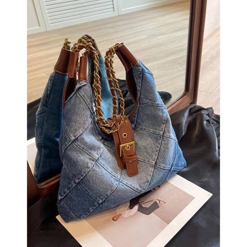 Nischen-Casual Patchwork Washed Denim Bag Damen Große Kapazität Vintage Mode Unterarmtaschen Pendler Single Shoulder Tote Pack