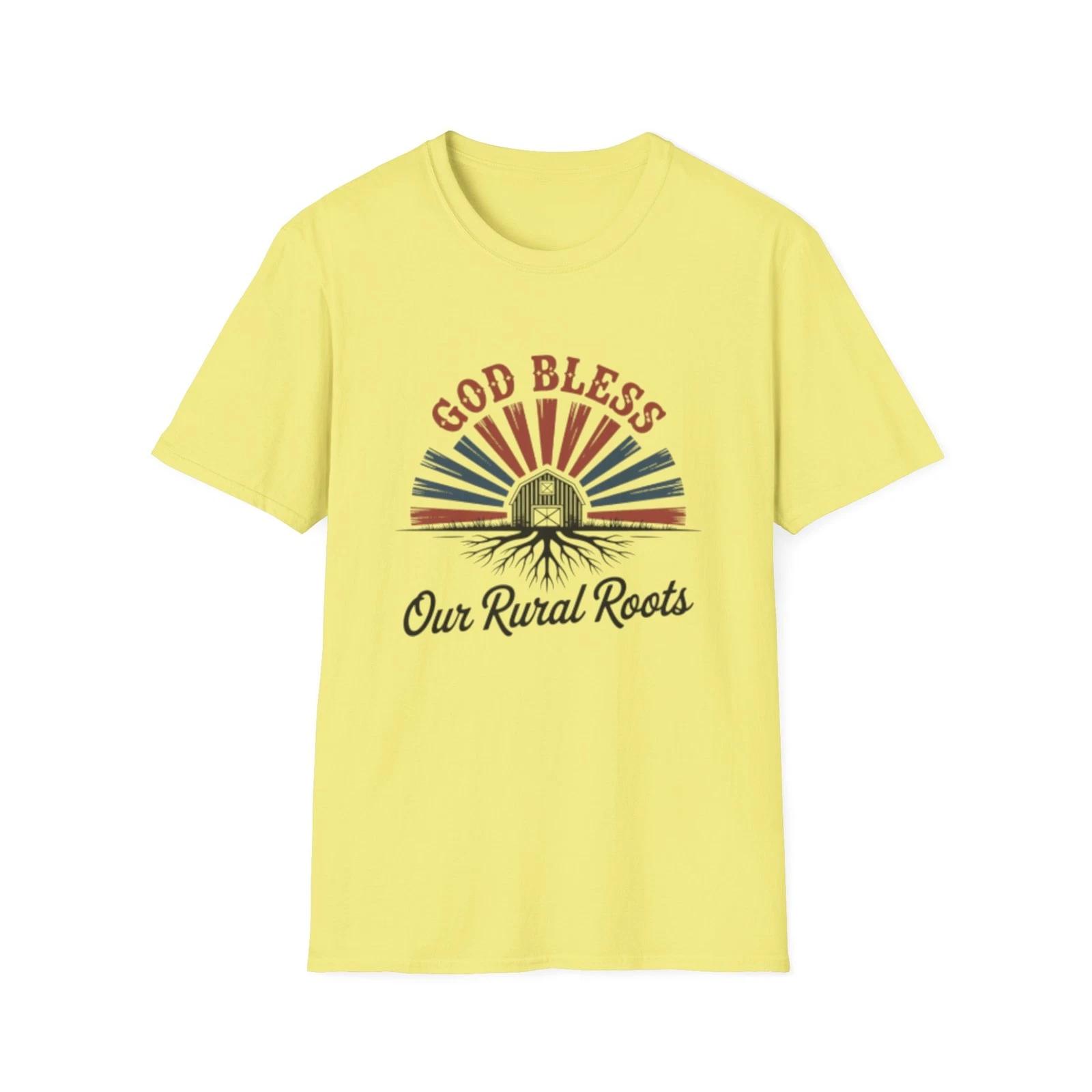 -God Bless Our Rural Roots T-Shirt | Farm Barn Sunrise Tee XL