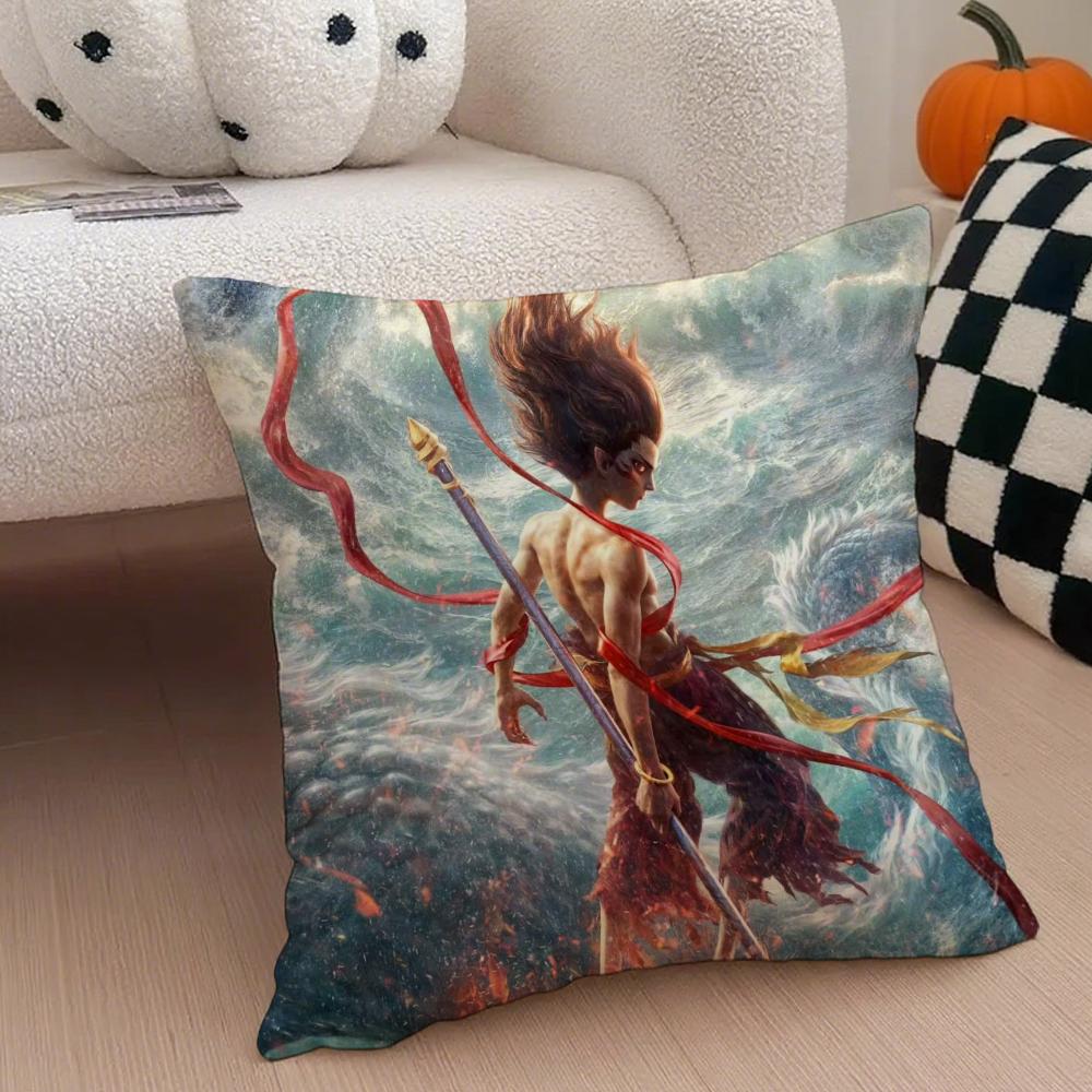Popular Chinese Mytho Animation NNezha Cushion Cover Throw Pillow Cover Hidden Button Durable Polyester Chair Cushion