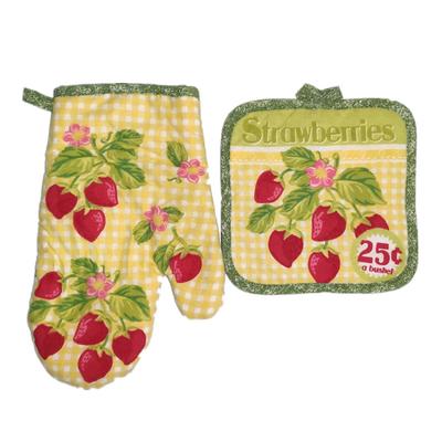 2Pcs/set Fruits Pattern Cotton Insulation Pad + Glove Heat Resistant Potholder Kitchen Tool Table Coaster Pot  Mat