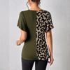 Women's New Explosion Leopard Print Asymmetric Neck Butterfly Sleeve Patchwork Top