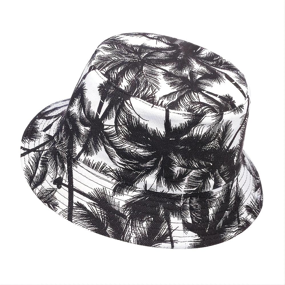 New Unisex Tropical Coconut Tree Print Personality Bucket Hats Fishermen Caps Outdoor Casual Cap Sunscreen Hat