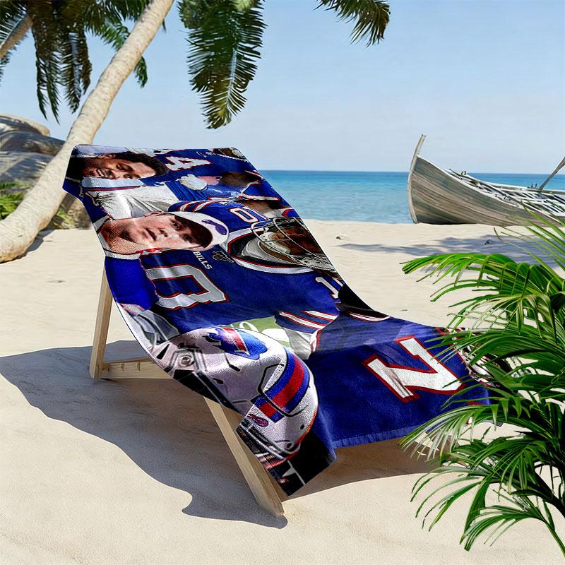 Buffalo Bills Players Print Beach Towel, Large Soft Quick Dry Towel for Beach Camping Swimming