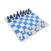 Chess Set with PU Blue White Chess Board 32pcs Plastic Chess Pieces Black Square Storage Bag Chess