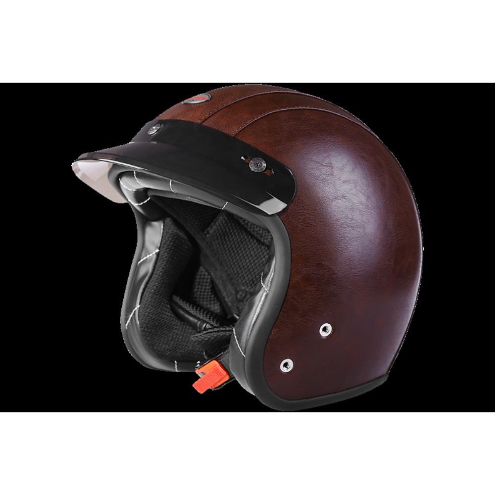Vintage Helmet Leather Lined Motorcycle Full Helmet Removable Chin Locomotive Men's and Women's Lightweight Small Shell