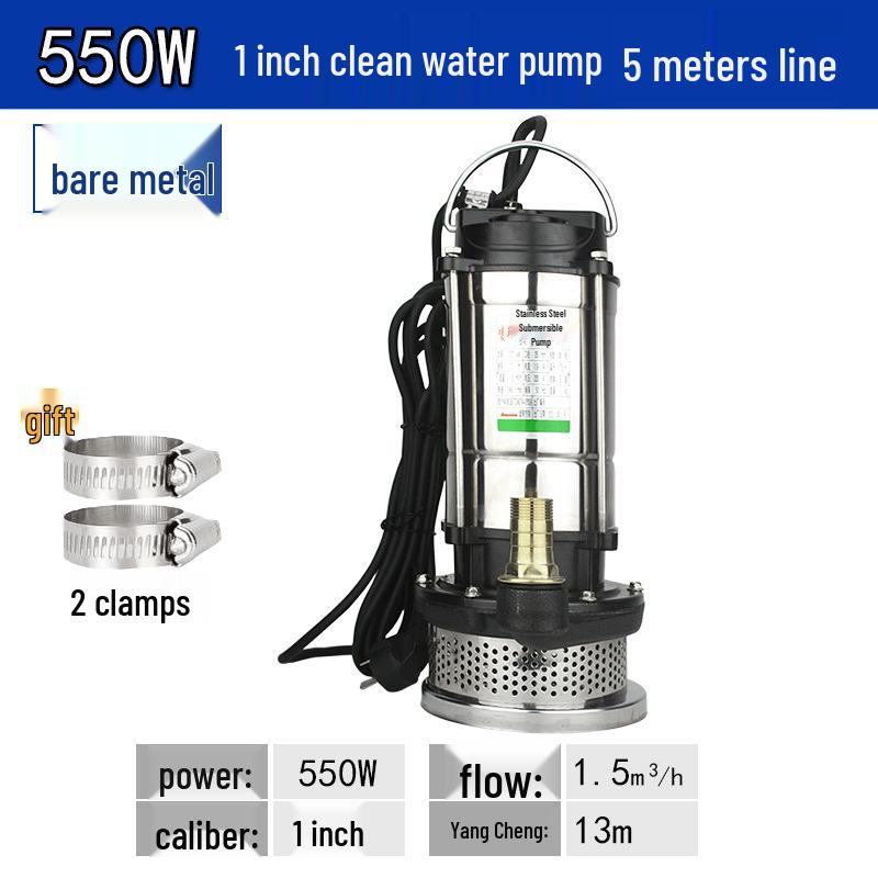 Stainless Steel 220V Small Submersible Water Pump for Household, High Head, Agricultural, and Sewage Use.