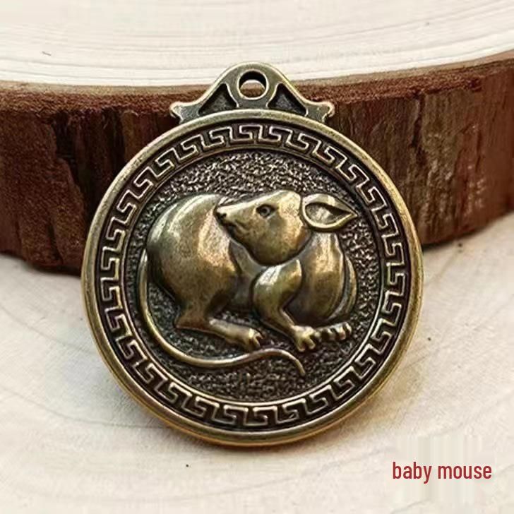 Solid Brass Zodiac Sign Fu Pendant Keychain Charm