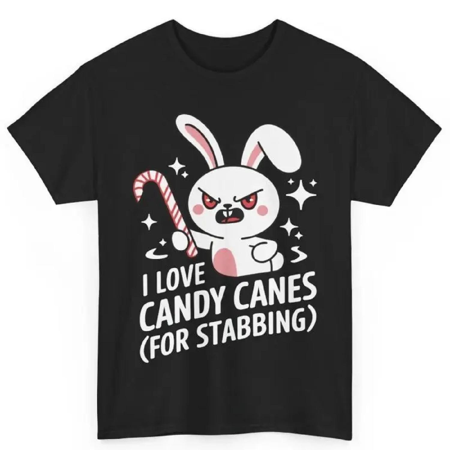 Funny Christmas Angry Rabbit I Love Candy Canes For Stabbing Cotton T Shirt S