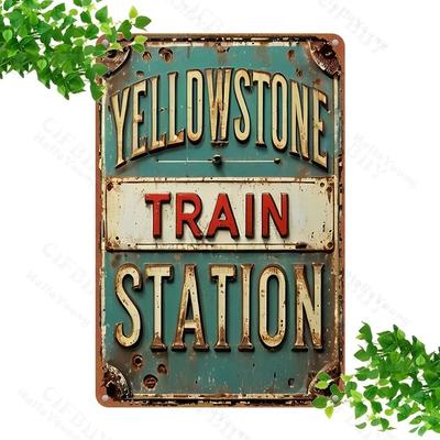 Aluminium-Wandkunst mit 1 Schild am Yellowstone-Bahnhof. Rustikales Vintage-Schild zur Heimdekoration, ein vielseitiges Wandbehang.