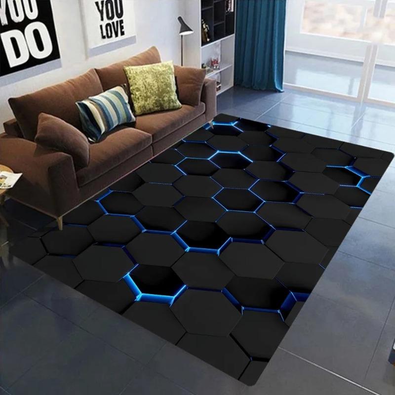 3D Geometric Carpet Neon Lights Rugs Hexagons Carpet for Home Play Gaming Room Decor Livingroom Bedroom Teens E-Sport Rug Mat