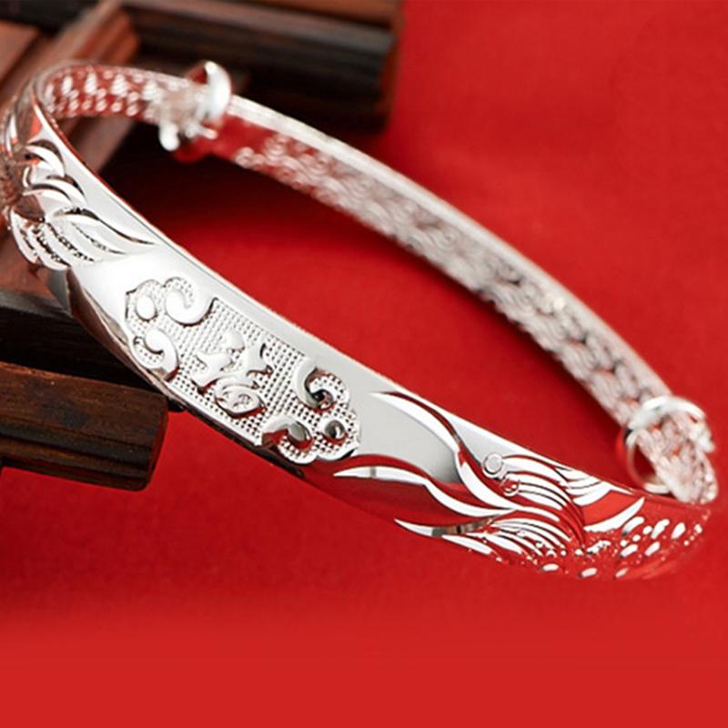 Top Quality 925 Silver Lucky Blessing Round Bracelet Bangles For Women Jewelry