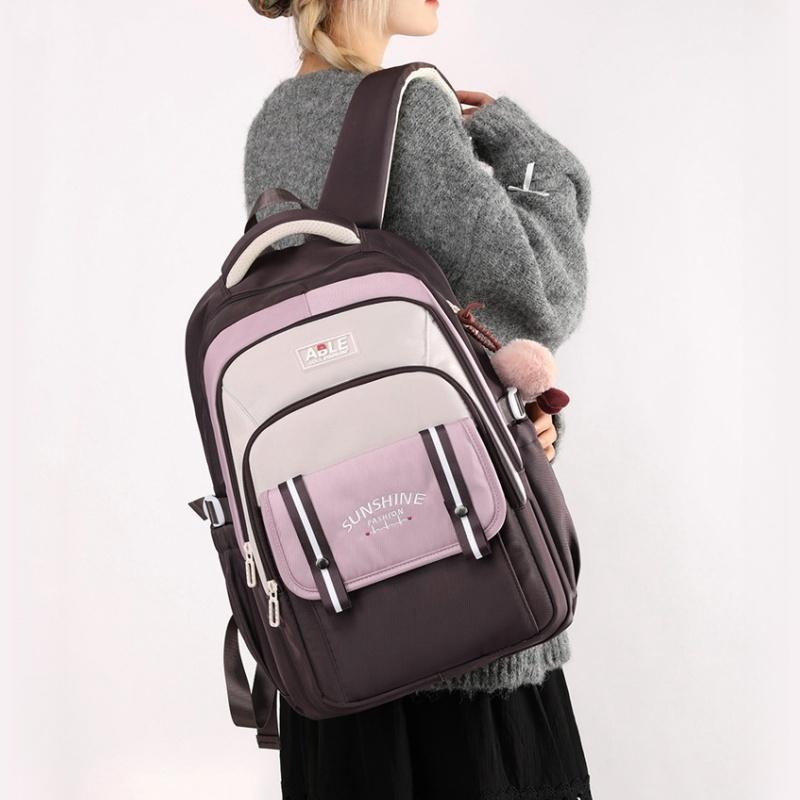 Fashion Contrasting Color Junior High School Girl Schoolbags Widened Reinforced Shoulder Strap Teenager Backpack Lightweight Large Capacity Book Bag