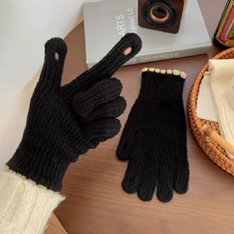 Finger Gloves Women's Winter Warm Gloves Wool Knitted Student Couple Riding Five-Fingered Men's Gloves