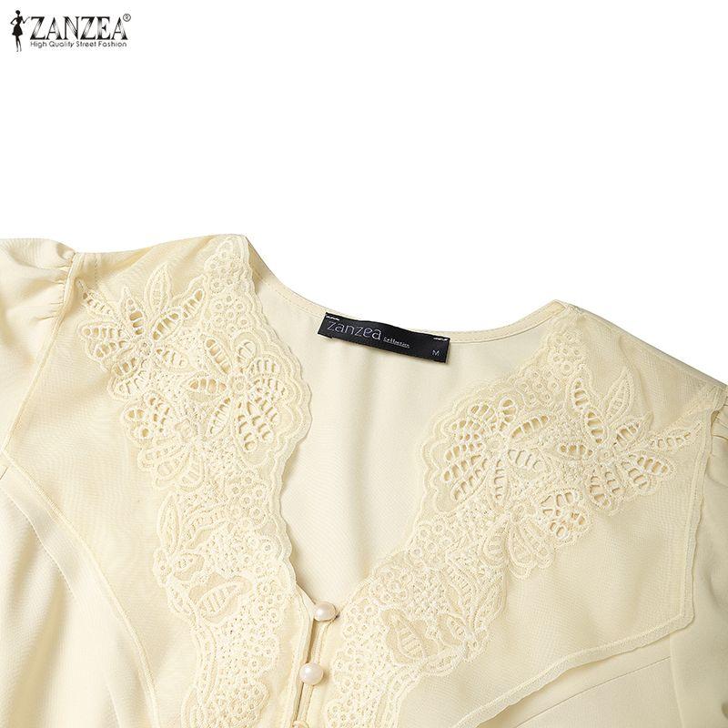 ZANZEA Women Lace Crochet Splice V-Neck Casual Short Sleeve Dress