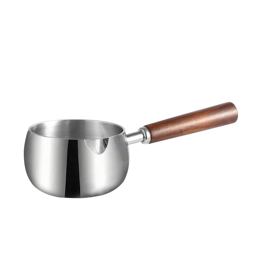 IMEEA Milk Pan, Small Saucepan, Induction Cooktop Compatible, SUS304 Stainless Steel, 500ml, Single Handle, Wooden Handle, Ideal for Small Servings,