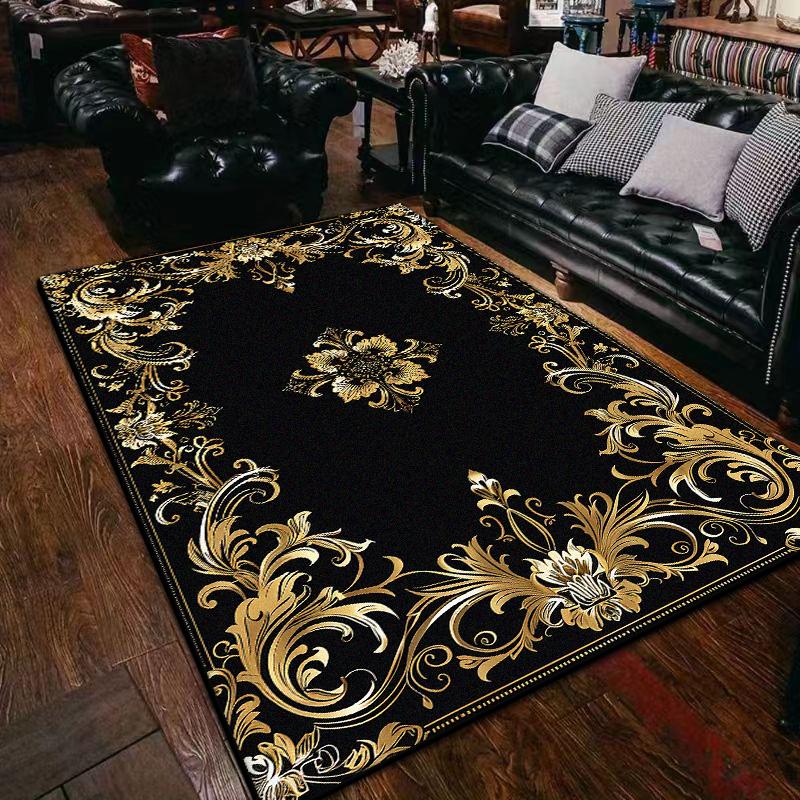 Senior Golden Border Home Decoration Luxury Living Room Rugs Soft Flannel Coffee Tables Mat Easy Clean Non-slip Carpet for Rooms