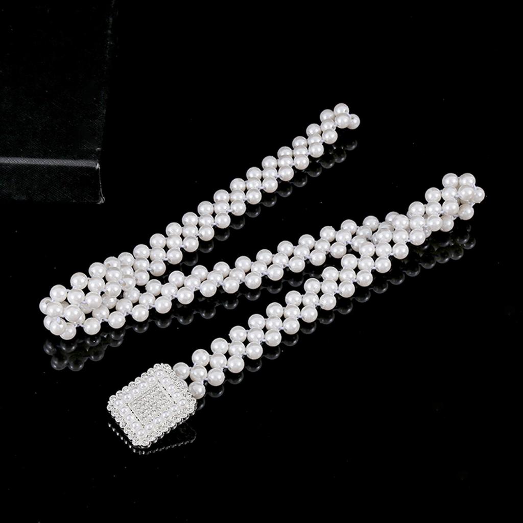 "Korean Style Rhinestone Pearl Waist Chain for Women – Fashionable, Sweet, Elastic Belt"