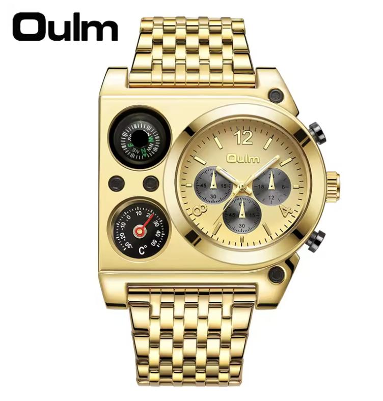 OULM 9119 Creative Fashion Watch Compass Temperature Display Movement Three Clock Large Dial Quartz Men s Watch Relogo Masculino