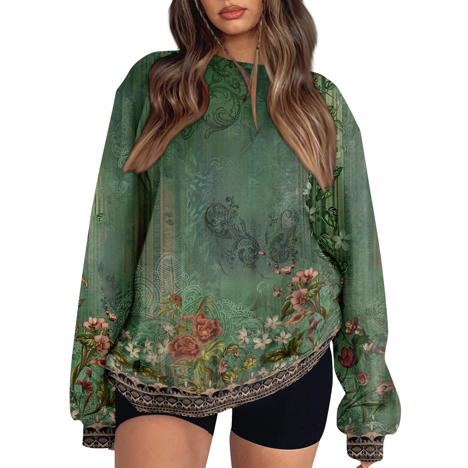 

Женские топы Женский свитшот с длинным рукавом Повседневный с круглым вырезом Свободного кроя Пуловер Флисовые топы XL зелёный