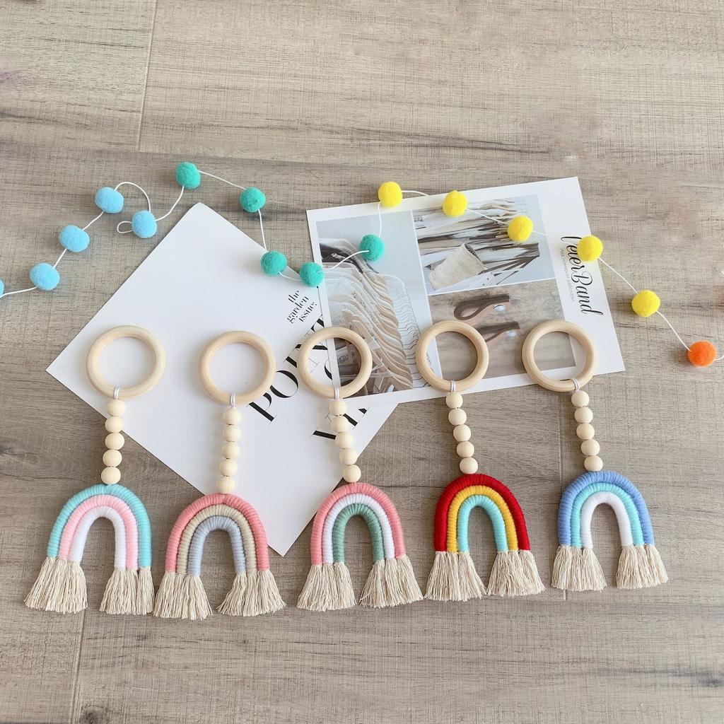 Solid Wood Ring Hanging Decoration Ins Nordic Decoration Children's Room Rainbow Ring Tassel Wooden Bead String Fun Decoration