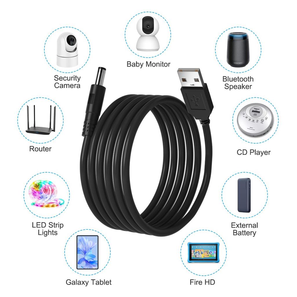 USB To DC Power Cable 3FT, USB 2.0 A Type Male To DC 5.5 Mm X 2.1 Mm DC Plug Connector,5.5mm 2.1mm 5V USB Charger Cord Power Adapter Charging Wire 1M