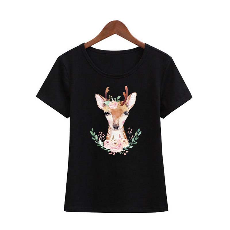 Flower Deer Thermal Transfer Girl T-Shirt Jeans Decoration Iron On Patch Washable New DIY Patches For Clothes Hat