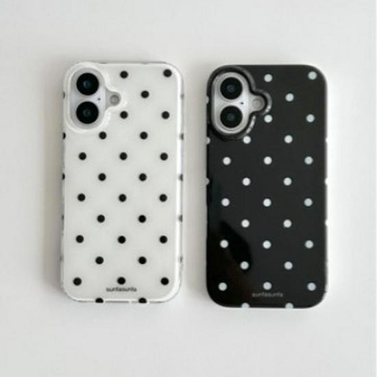 B&W Polka Dot Hard Shell Case for iPhone 13/14/16/17 Pro Max, Double Layer IMD
