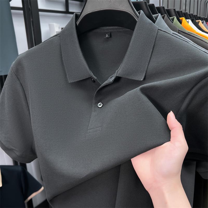 New Pure Cotton Men's High-End Polo Shirt - Short Sleeve, Lapel, Solid Color, Casual Summer T-Shirt