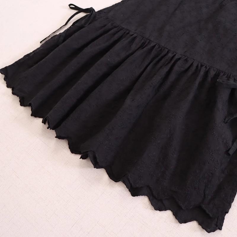 Sweet Mori Style Cotton Linen Embroidered Vest with Side Slit and Tie-Up Design