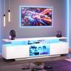 Móvel de TV 160*40*45cm com 2 Armários, Móvel de TV de Alto Brilho com Tira de Luz LED, Centro de Entretenimento de TV Moderno com 8 Prateleiras, MDF, TV de 70 Polegadas