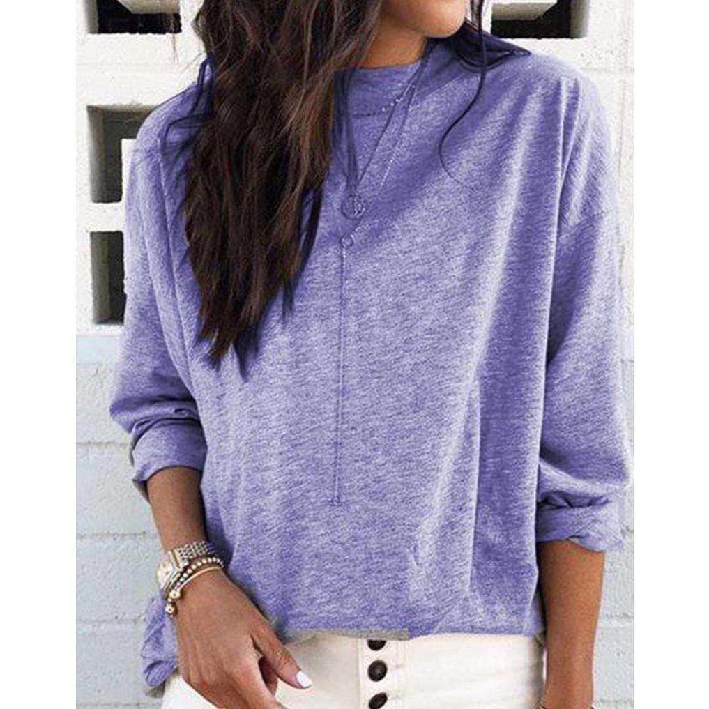 

Весенне-осенняя футболка с длинным рукавом и круглым вырезом, повседневные однотонные женские свободные футболки S