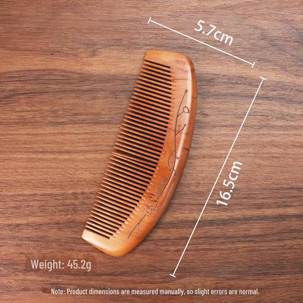 Double-Sided Carved Peach Wood Comb - Dense Teeth, Compact Size, Premium Solid Wood for Hairdressing.