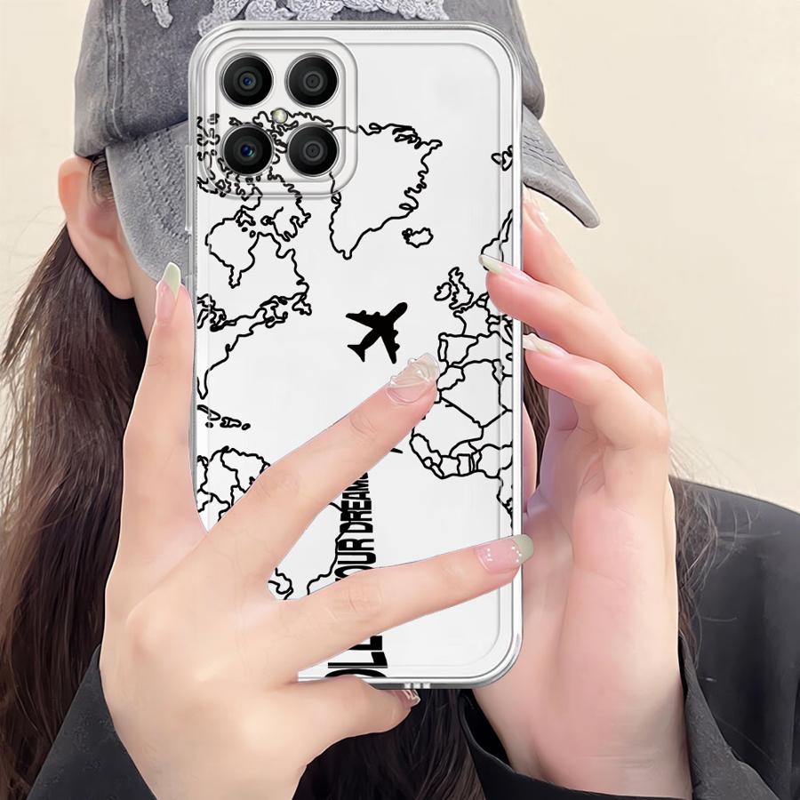 Linienflugzeug Topografische Karte Weiche Handyhülle für Honor X8b X9b X8 X8a 90 Lite X7b X9a