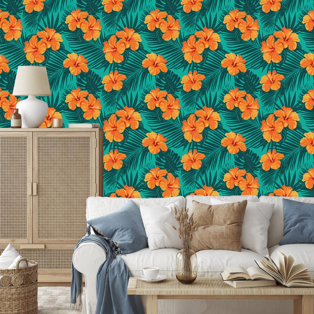 Exotic Leaves and Flowers Wallpaper for Living Room and Bedroom 50x1000