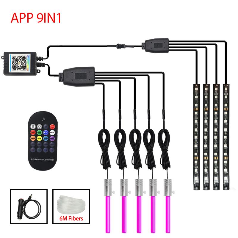 Światło LED z włókna optycznego 12V, nastrojowe oświetlenie wnętrza samochodu ze sterowaniem aplikacją, źródło światła RGBW 2W z kablem 3,0 mm z efektem poświaty bocznej