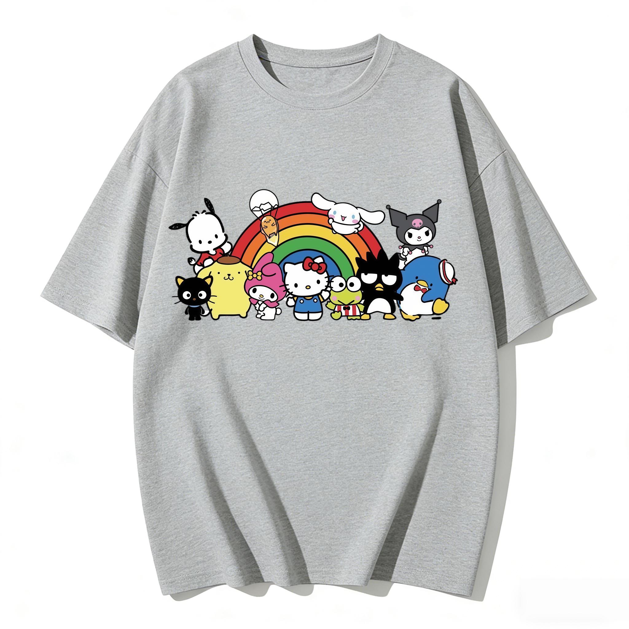 

Cute Sanrio Characters Rainbow Print Summer Tshirt Casual Short Sleeve Tees for Mom and Daughter Sweet Family Matching Outfits S