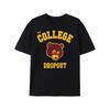 European Sizes Men'S College Dropout Graphic T-Shirt - Bold Bear & THE COLLEGE DROPOUT Print, Black with Yellow & Red Lettering, Crew Neck Regular Fit