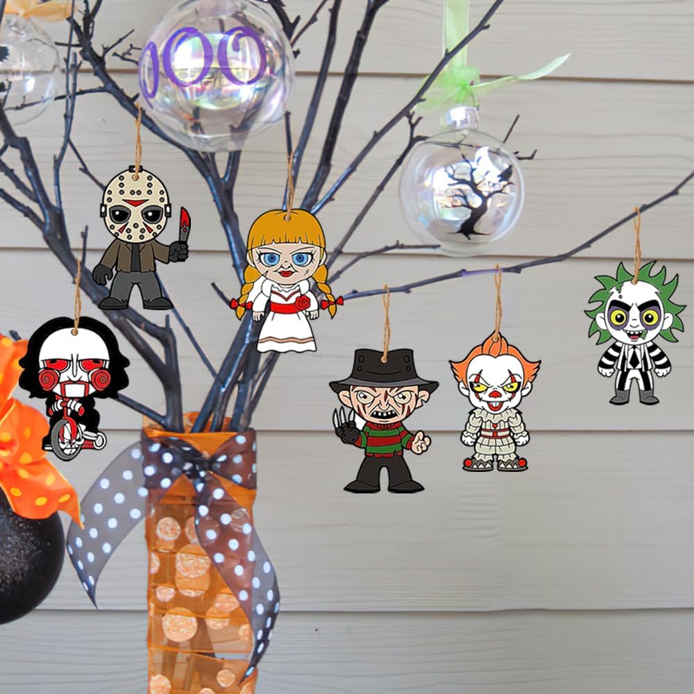 10pcs Horror Ornaments Horror Movie Gifts Horrors Decorations Wooden Hanging Ghostface Decor Spooky Ornament Creepy Ornaments Mini Tree Ornament
