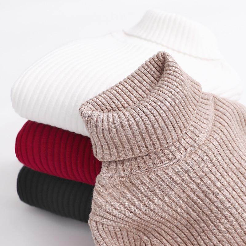 Children's Slim Fit Knit Sweater with High Neck and Velvet Lining for Autumn and Winter.
