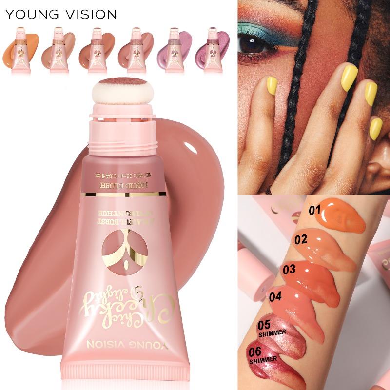 YOUNG VISION Plush Brush Head Fine Shimmer Liquid Blush 6 Colours Blush Lipstick All-in-One Liquid Blush