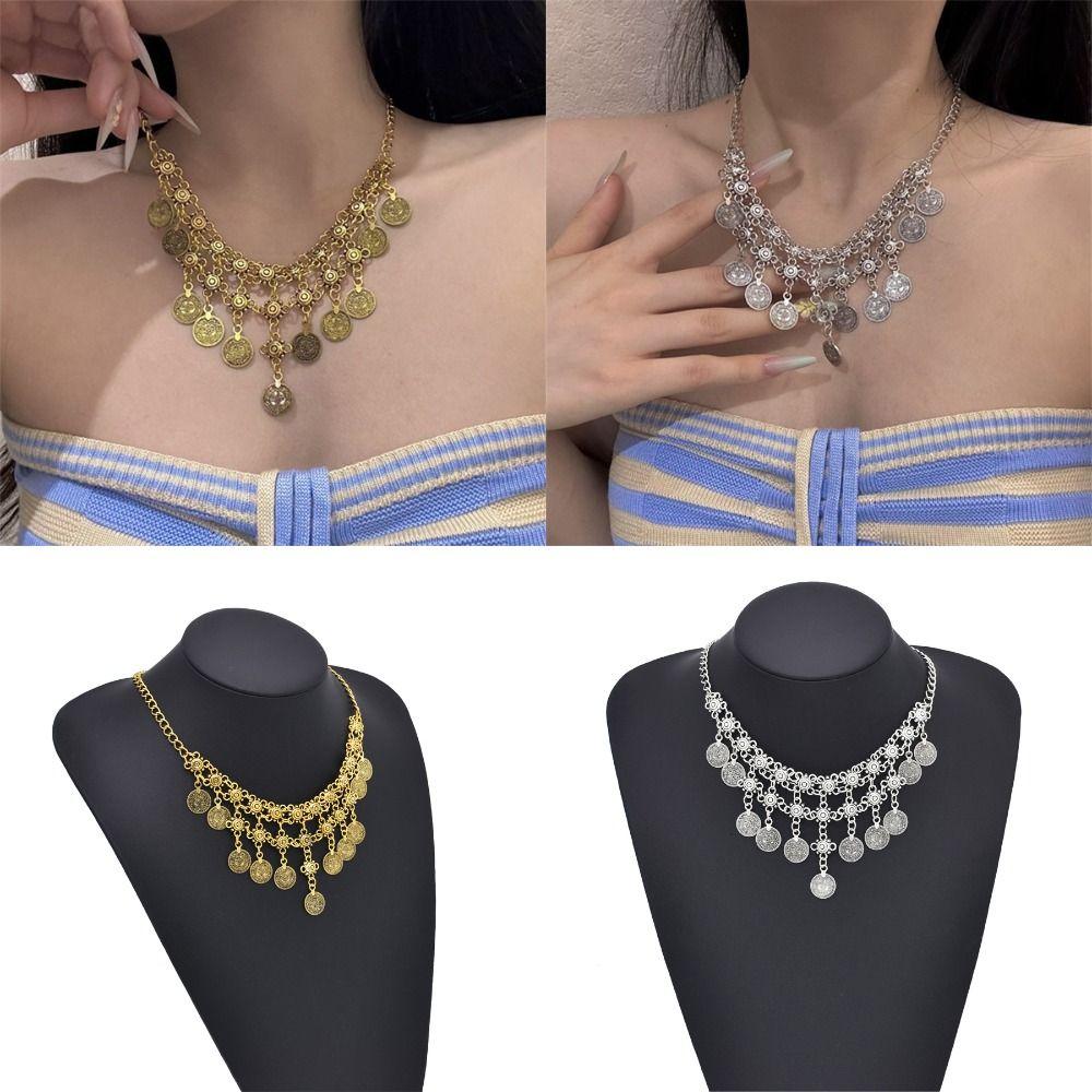 Bohemian Style Coin Necklace Versatile Ethnic Charms Necklace Statement Necklace For Women
