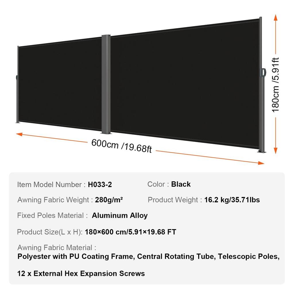 Black Retractable Patio Screen 236 Inch In Length Office Dividers 71Inch In Height Retractable Screen Partition Wall Outdoor Retractable Gate