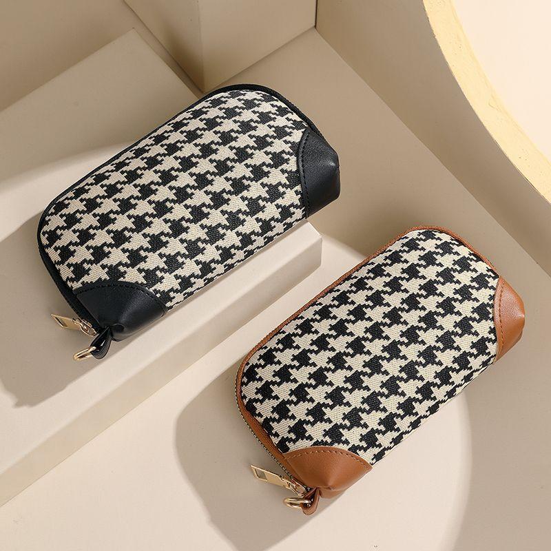 Women Houndstooth Wristlet Wallet Large Capacity Zipper Coin Purse Fashion Clutch Pouch Card Holder Phone Cosmetic Storage Bag